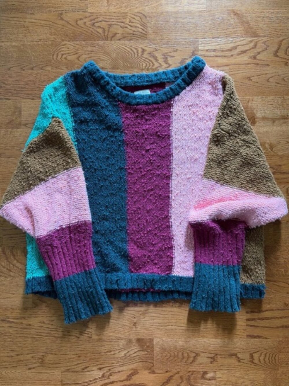 Billabong Easy Going Sweater Knit Pullover Women Cotton Crewneck Colorblock Pink